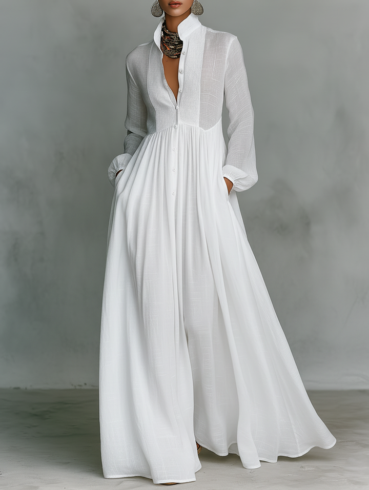 Albina - Vestido Maxi Camisero Plisado