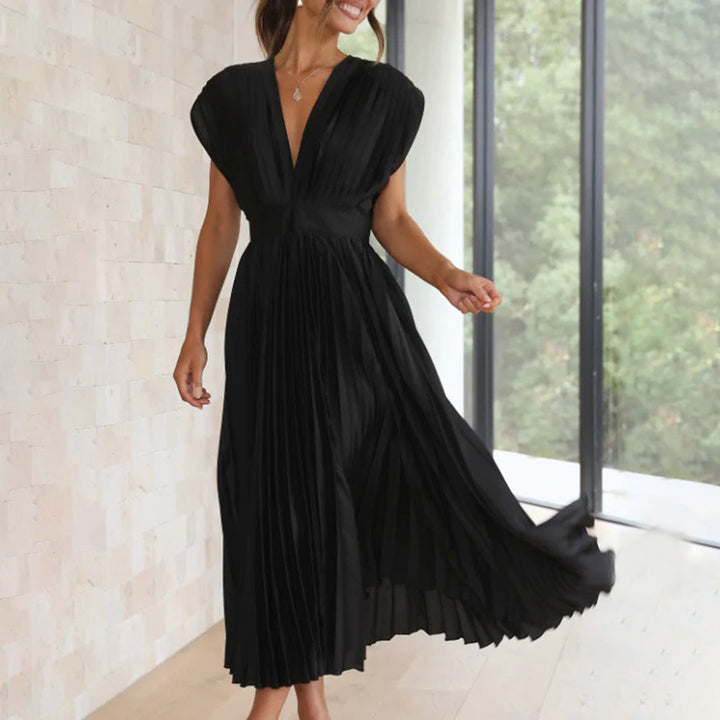 Olivia - Vestido Midi Escote V Plisado