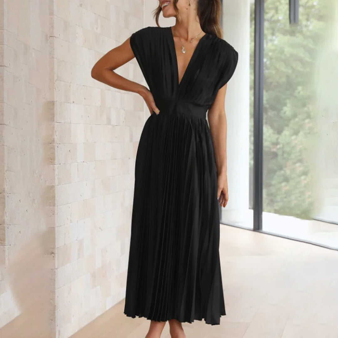 Olivia - Vestido Midi Escote V Plisado
