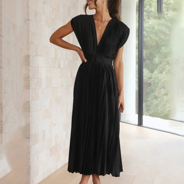 Olivia - Vestido Midi Escote V Plisado