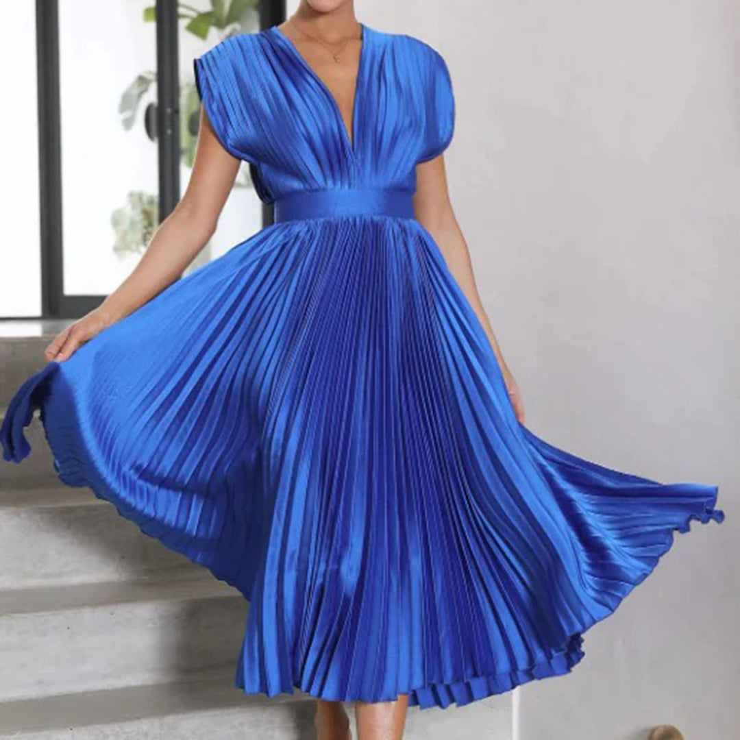 Olivia - Vestido Midi Escote V Plisado