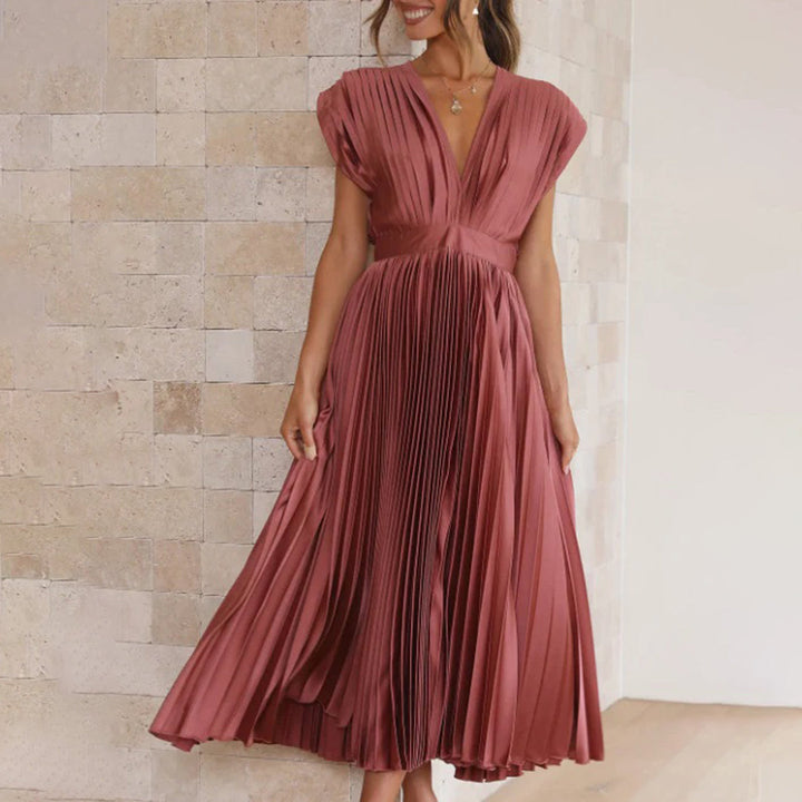 Olivia - Vestido Midi Escote V Plisado