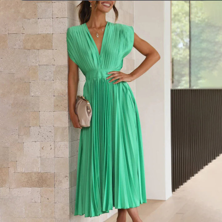 Olivia - Vestido Midi Escote V Plisado