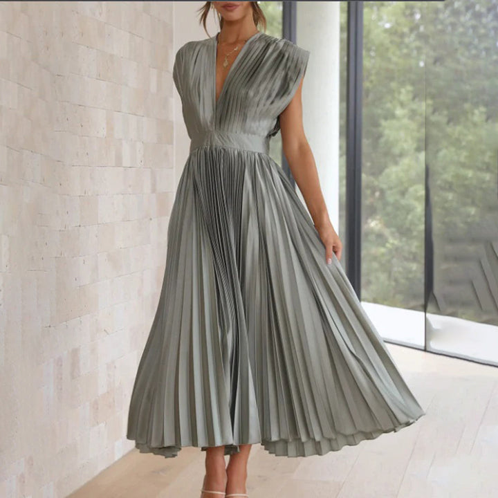 Olivia - Vestido Midi Escote V Plisado