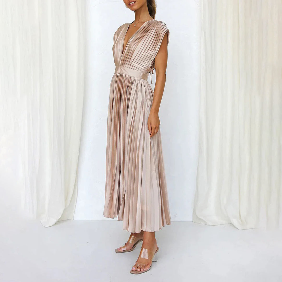 Olivia - Vestido Midi Escote V Plisado