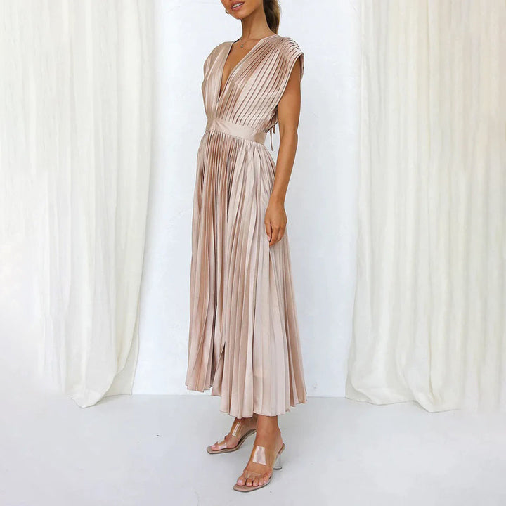 Olivia - Vestido Midi Escote V Plisado