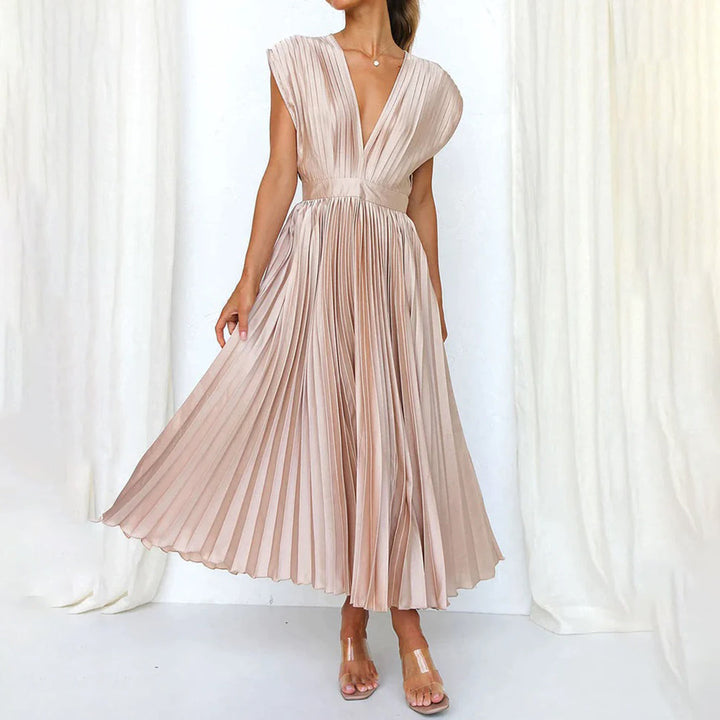 Olivia - Vestido Midi Escote V Plisado