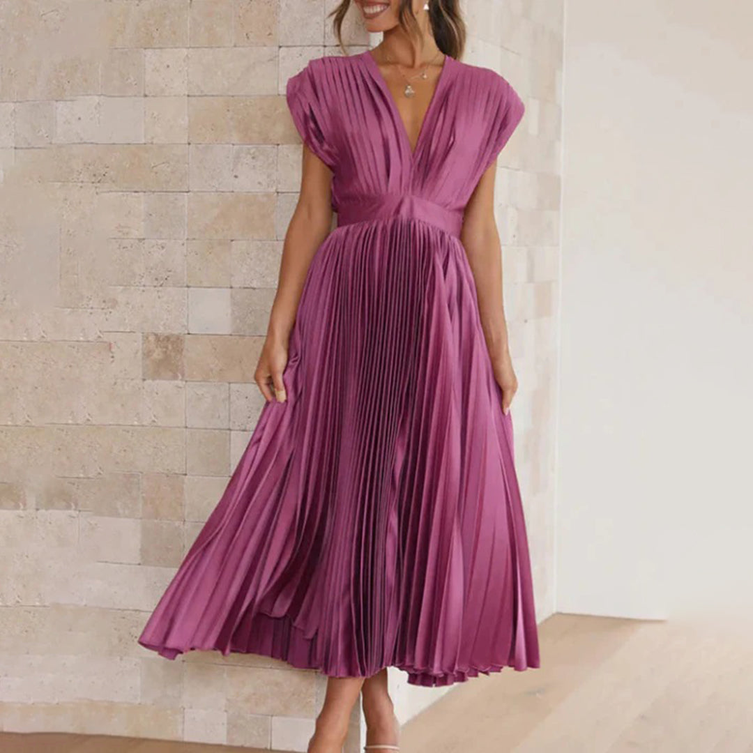 Olivia - Vestido Midi Escote V Plisado
