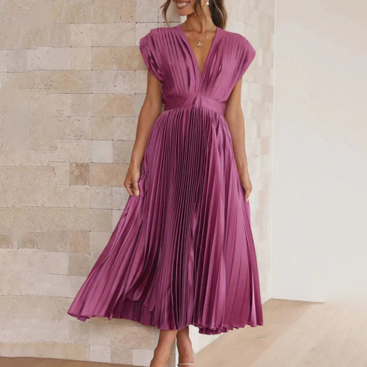 Olivia - Vestido Midi Escote V Plisado