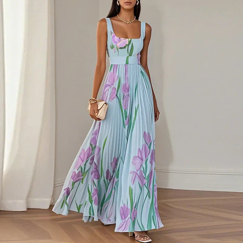 Elisa - Vestido Maxi Flores Plisado
