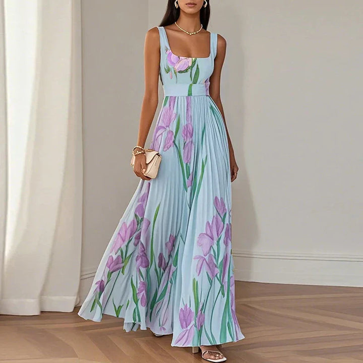 Elisa - Vestido Maxi Flores Plisado