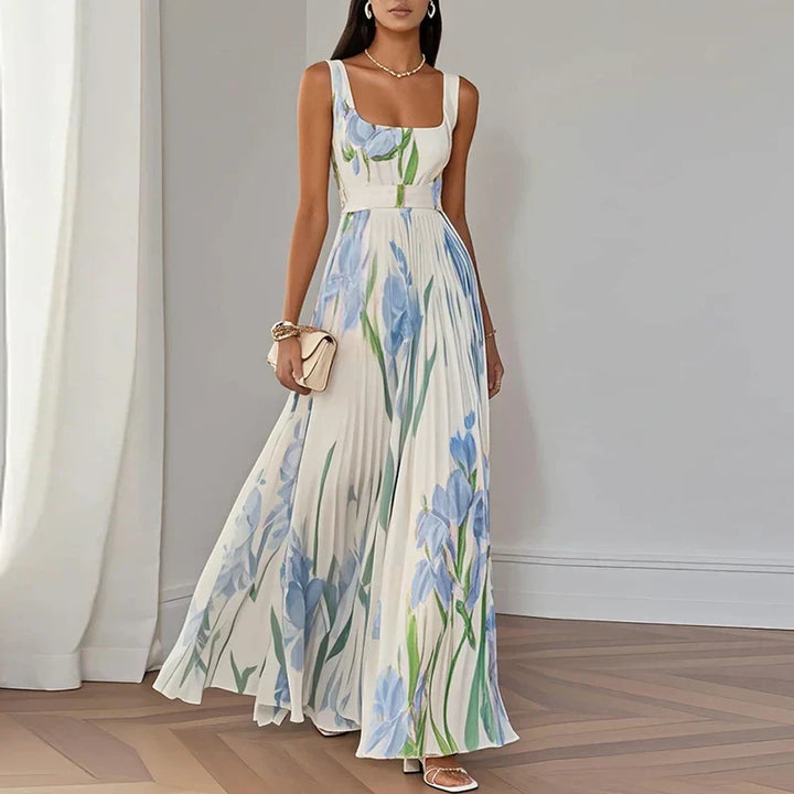 Elisa - Vestido Maxi Flores Plisado