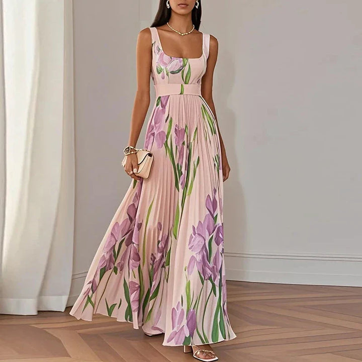 Elisa - Vestido Maxi Flores Plisado
