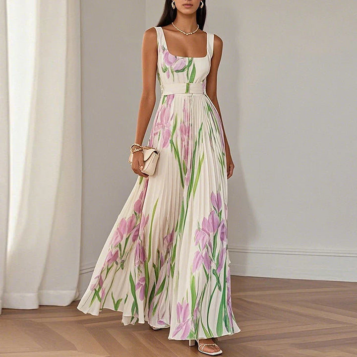 Elisa - Vestido Maxi Flores Plisado