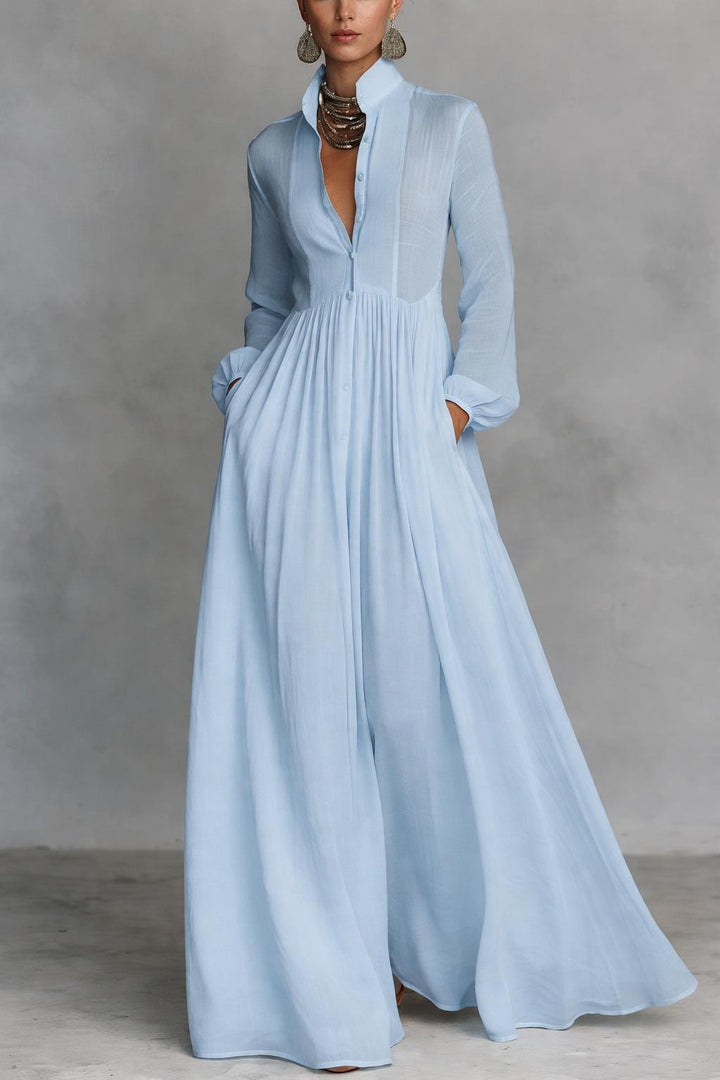 Albina - Vestido Maxi Camisero Plisado