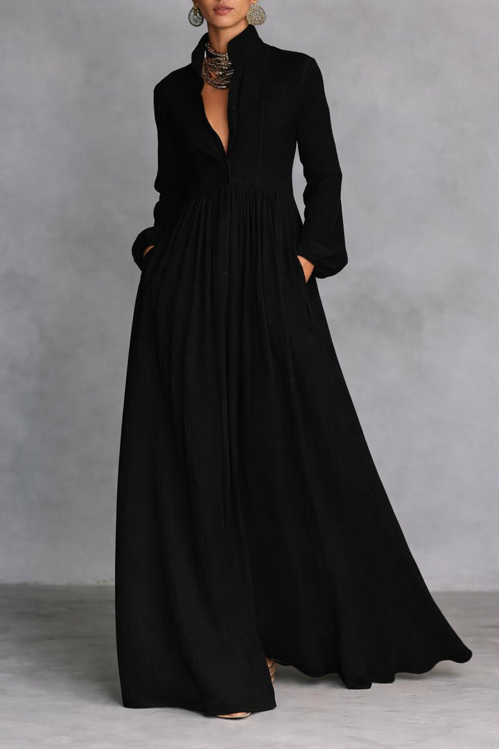 Albina - Vestido Maxi Camisero Plisado