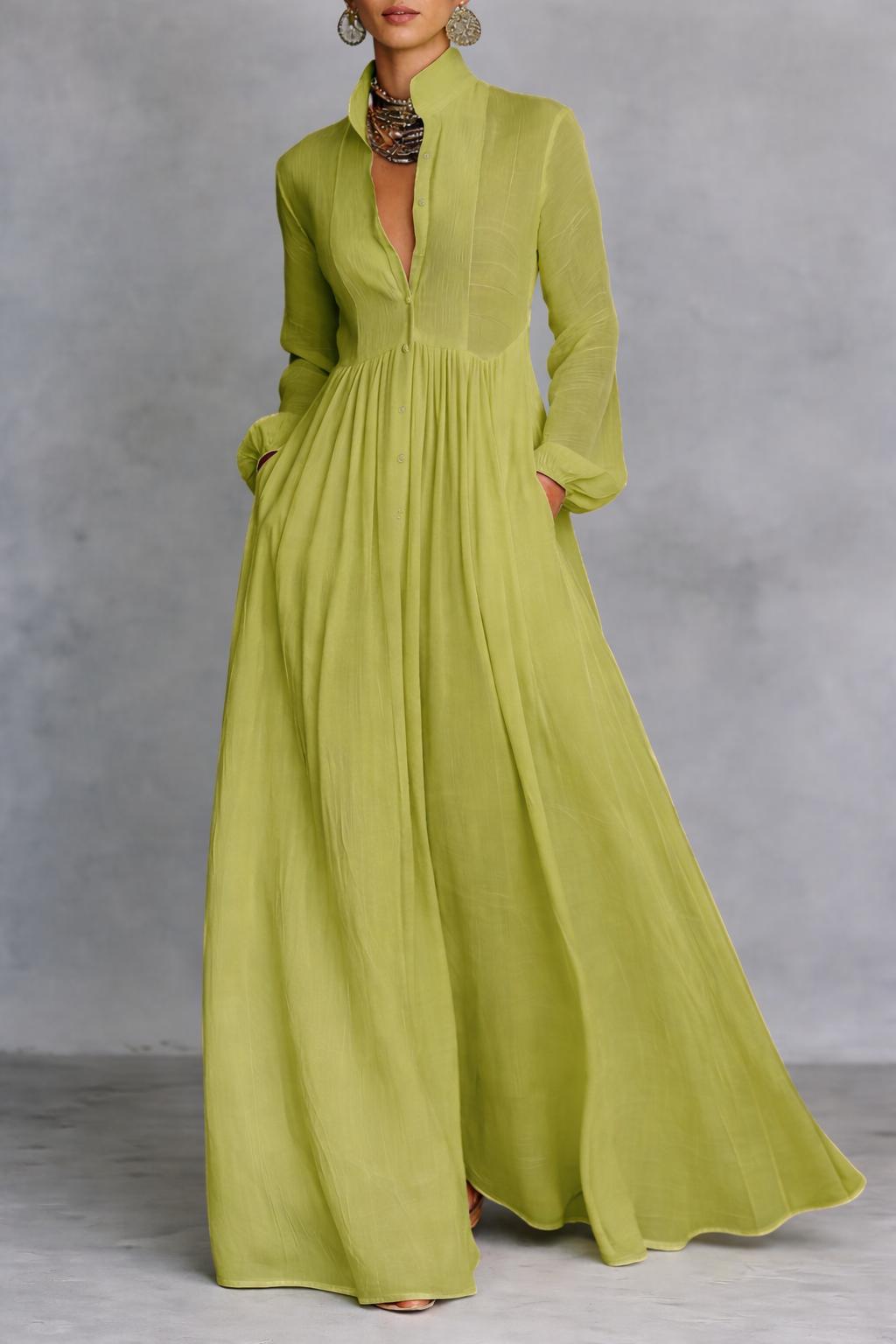 Albina - Vestido Maxi Camisero Plisado
