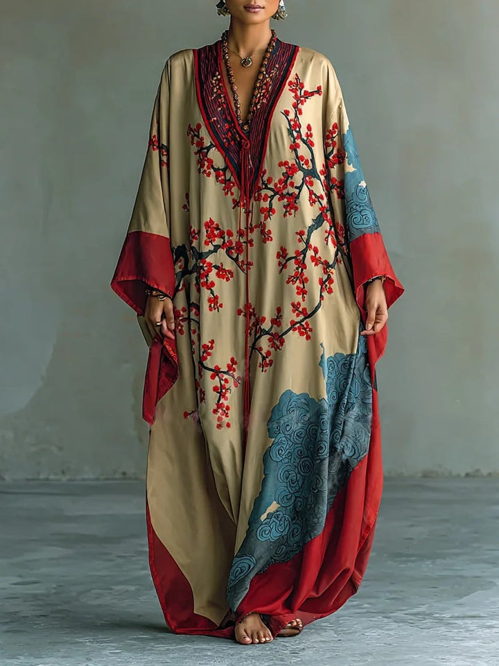 Yuna - Vestido Maxi Japonés Kaftan Sakura y Nubes