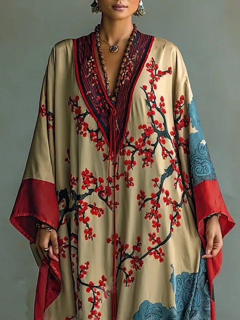 Yuna - Vestido Maxi Japonés Kaftan Sakura y Nubes