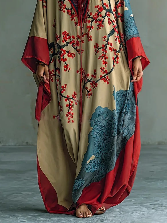 Yuna - Vestido Maxi Japonés Kaftan Sakura y Nubes