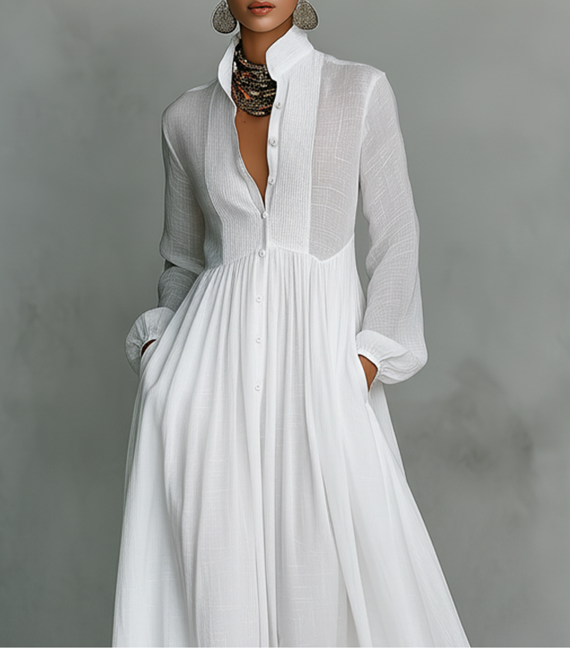 Albina - Vestido Maxi Camisero Plisado