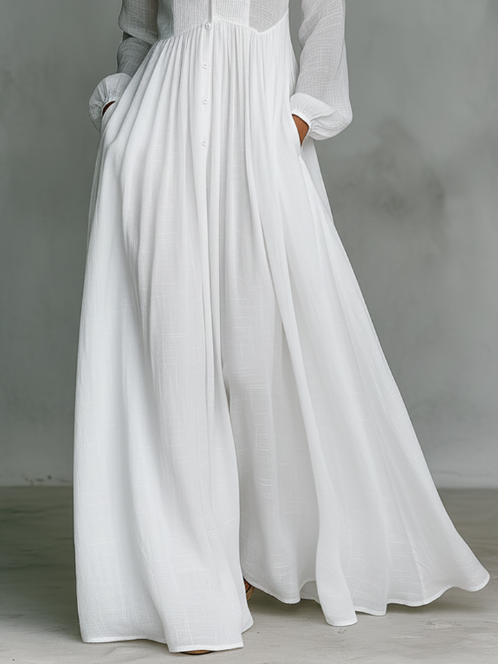 Albina - Vestido Maxi Camisero Plisado
