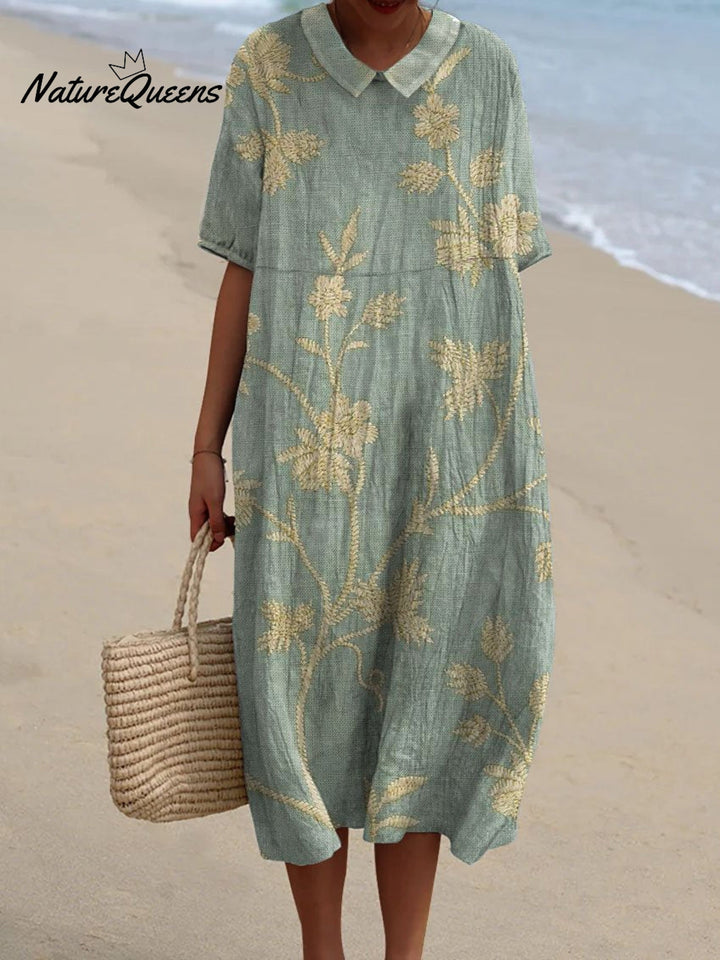 Josefina - Vestido Bordado Floral Verde Agua