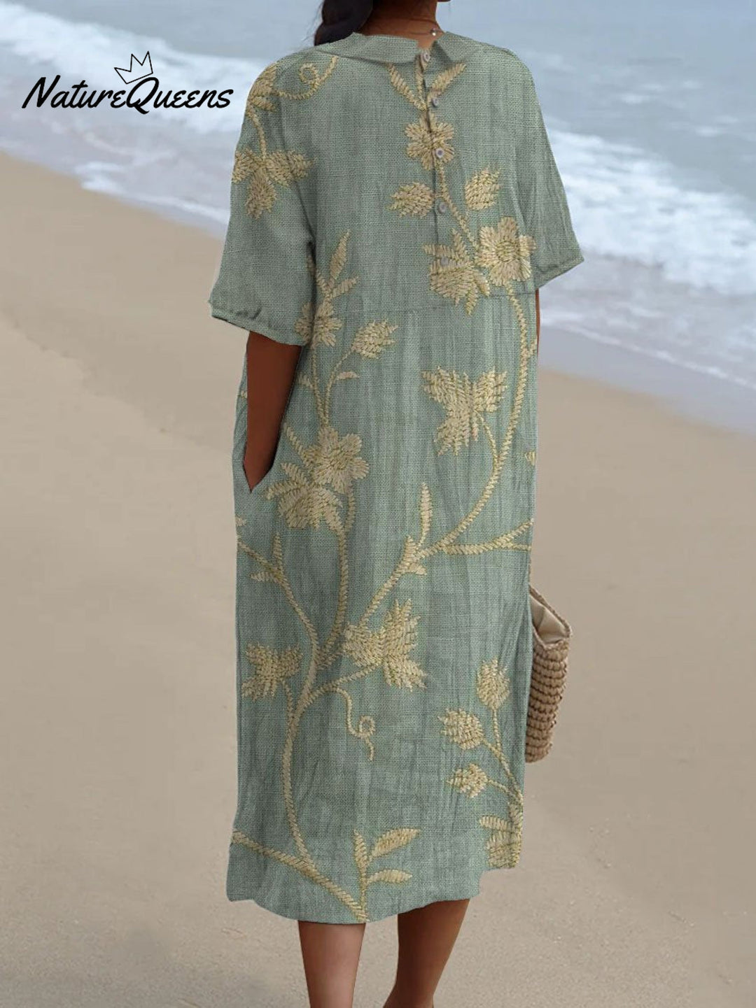 Josefina - Vestido Bordado Floral Verde Agua