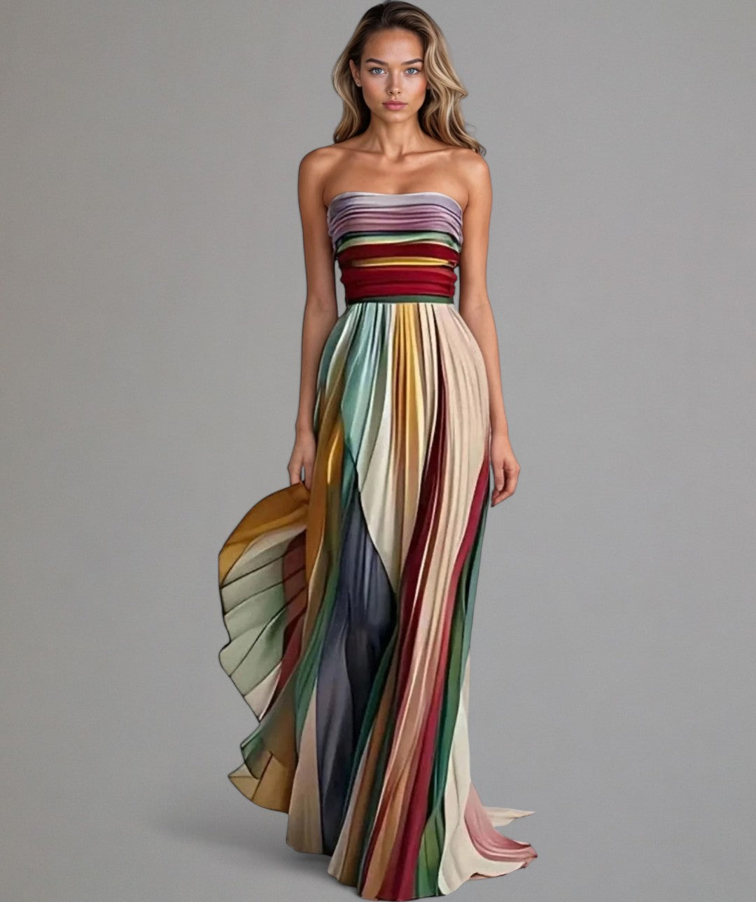 Leda - Vestido Maxi Multicolor Plisado