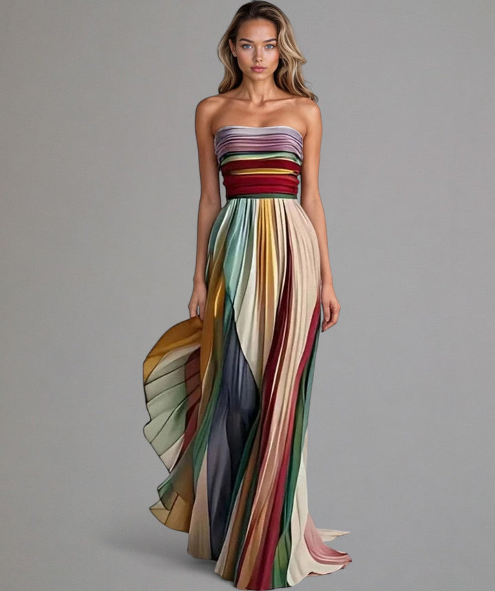 Leda - Vestido Maxi Multicolor Plisado