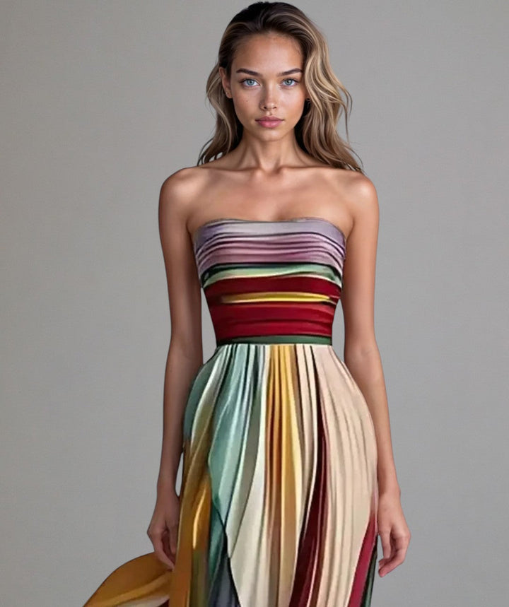 Leda - Vestido Maxi Multicolor Plisado