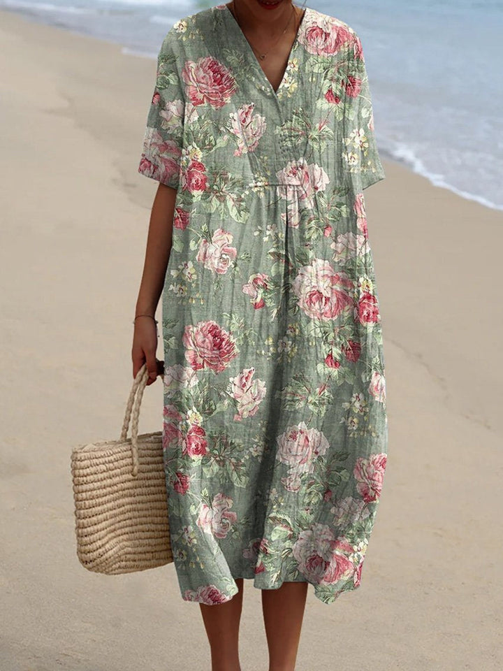 Mercedes - Vestido Rosas Vintage Verde Salvia