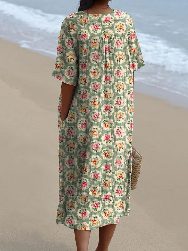 Esperanza - Vestido Rosas Medallón Verde Menta