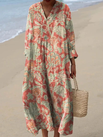 Consuelo - Vestido Floral Coral Tropical
