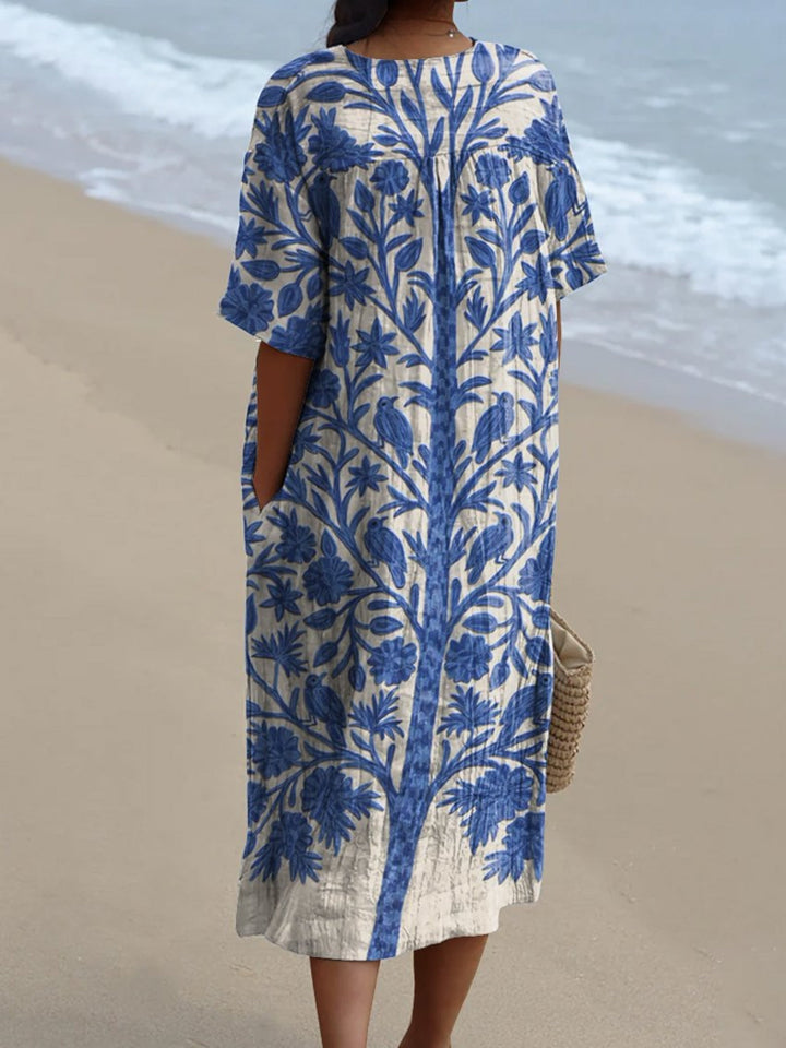 Ofelia - Vestido Árbol de la Vida Azul y Blanco