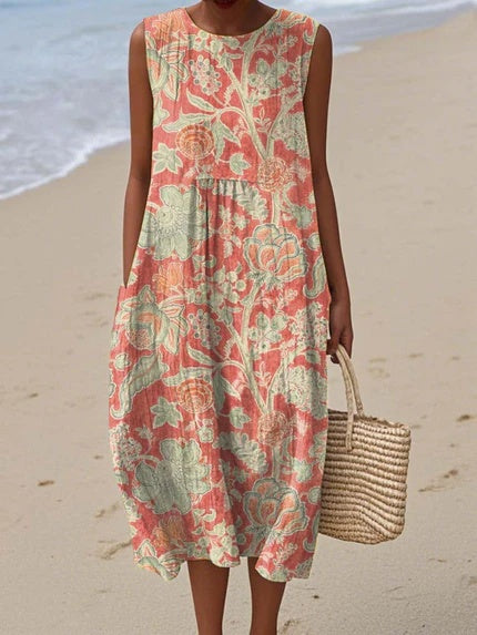 Consuelo - Vestido Floral Coral Tropical